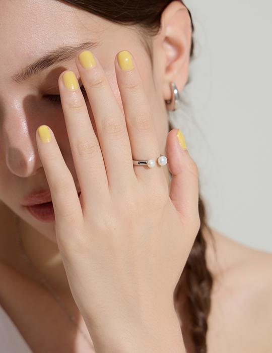 【鈦鋼】珍珠交映可調式戒指(銀)