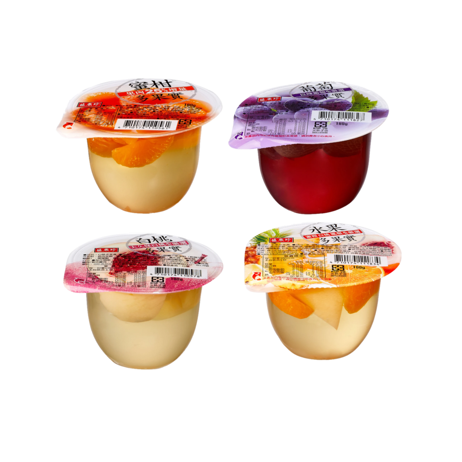 (箱購) 盛香珍 多果實果凍_葡萄/白桃/蜜柑/水果_180gx24入/箱