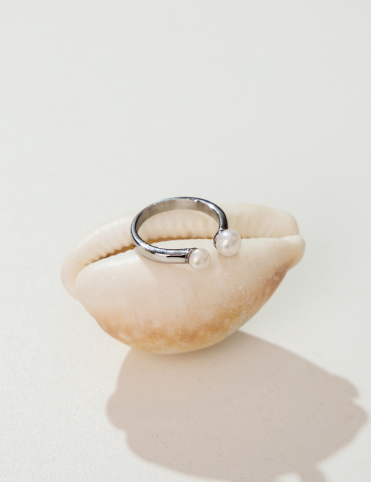 【鈦鋼】珍珠交映可調式戒指(銀)
