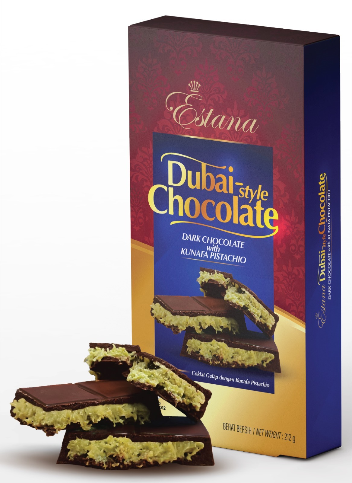 Estana Dubai-Style Chocolate, Dark Chocolate with Kunafa Pistachio