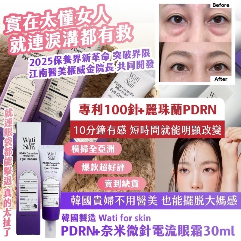 韓國製造Wati for skin- PDRN+奈米微針電流眼霜30ml 一組2條