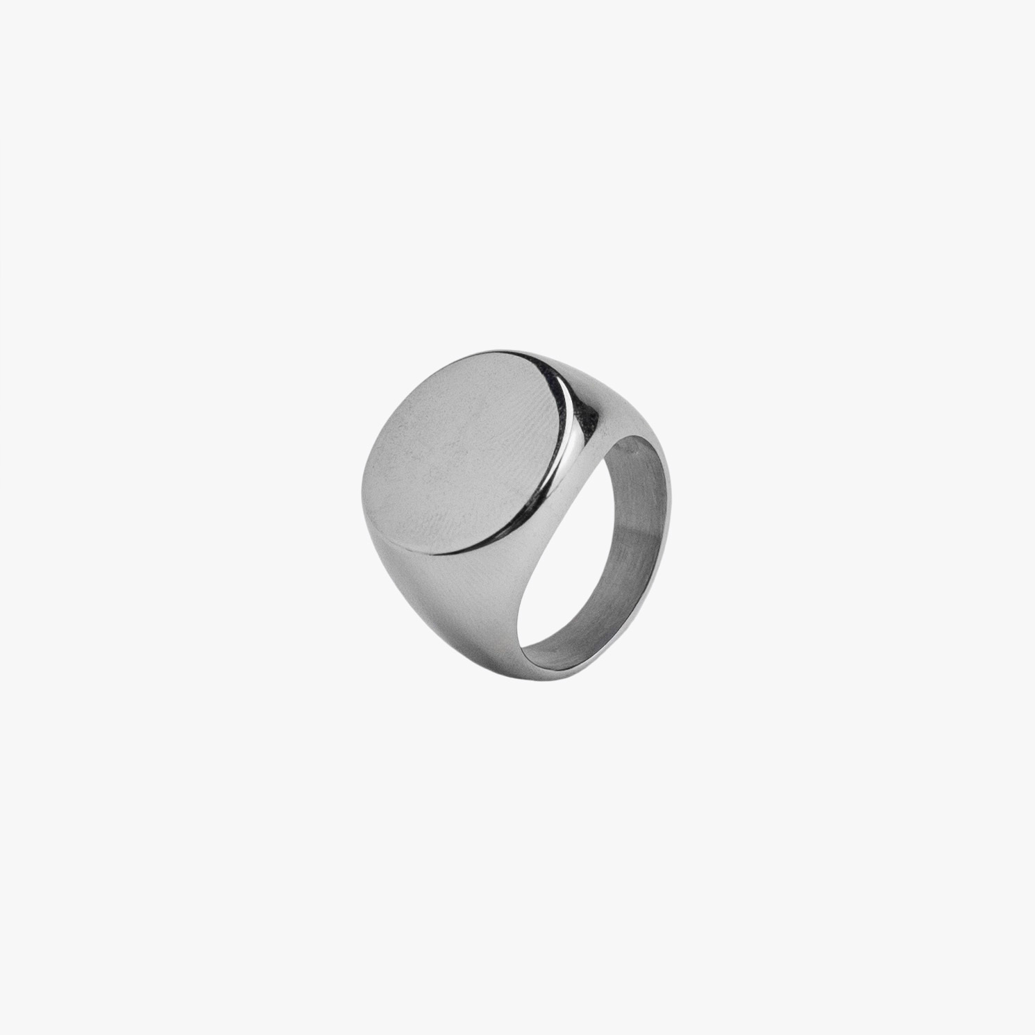 RECOVERY 圓平面戒指,亮銀