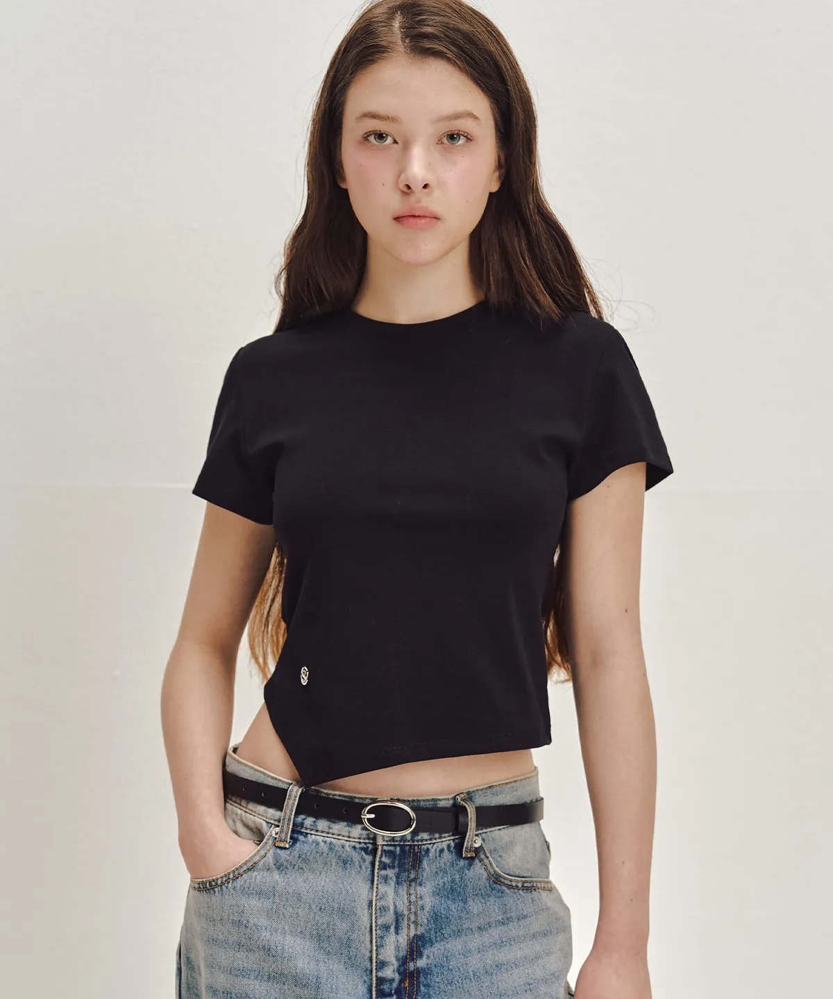 SECONDMONO W.Unbalanced Hem Slim Short Sleeved