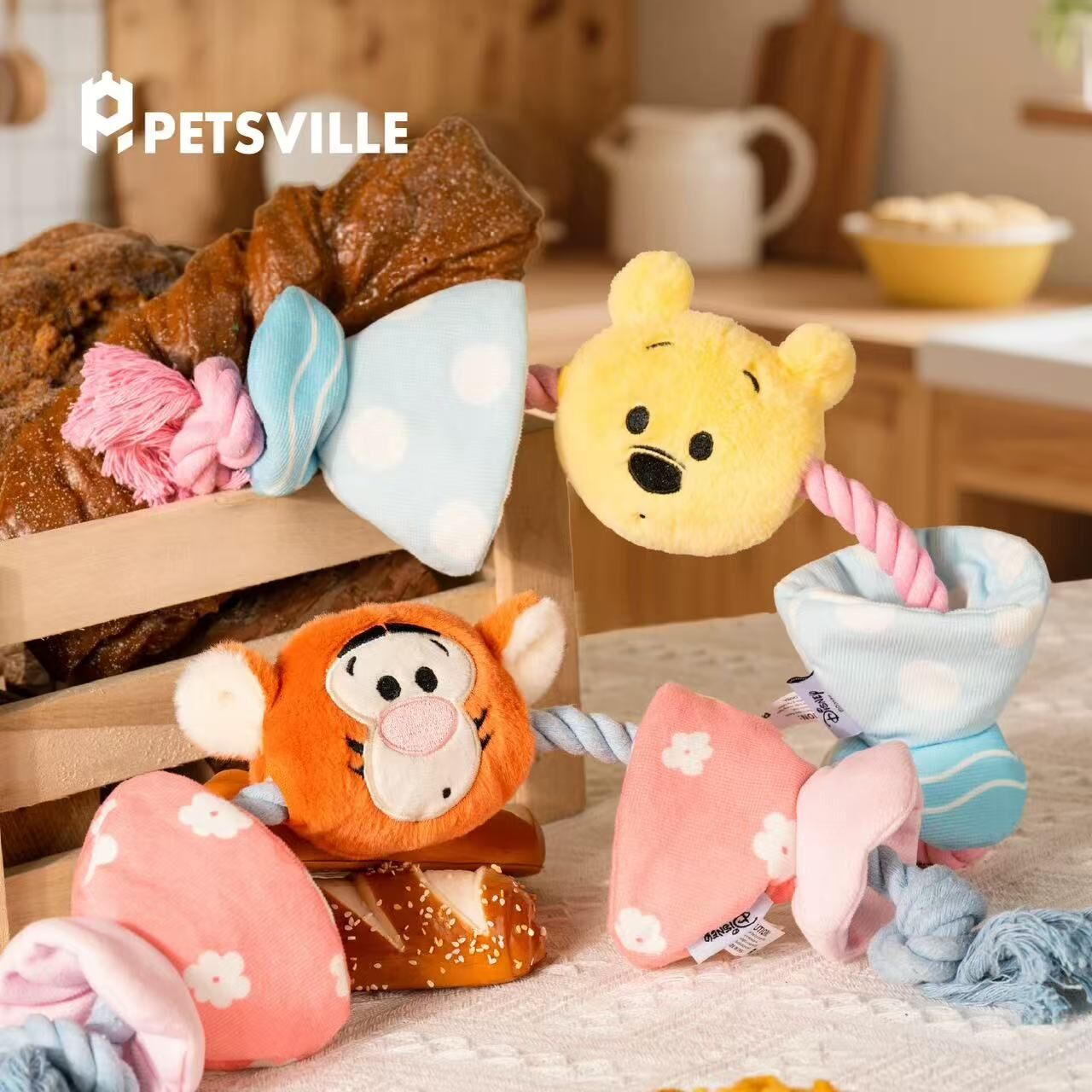 PETSVILLE 维尼熊系列 发声狗狗绳结拔河玩具磨牙耐咬绳发声解闷