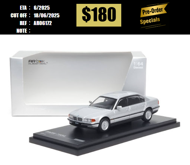 PO-$180 * AR BOX * 1:64 BMW 7 SERIES MK3 E38 750iL SILVER [OD17/06]