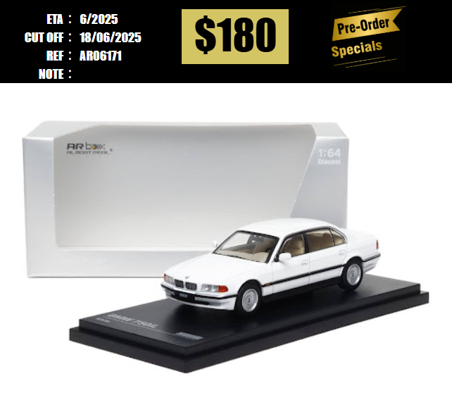 PO-$180 * AR BOX * 1:64 BMW 7 SERIES MK3 E38 750iL WHITE [OD17/06]