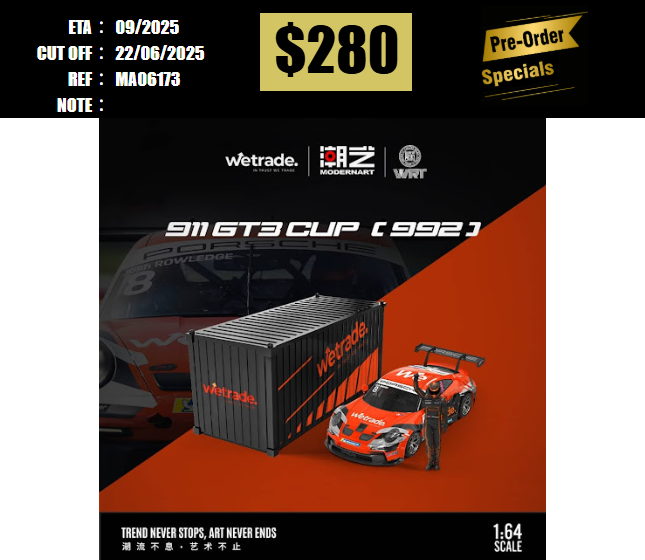 PO-$280 * MODERNART * 1:64 911 GT3 CUP (992) MASTERS #8 W/CONTAINER & FIGURE [OD17/06]