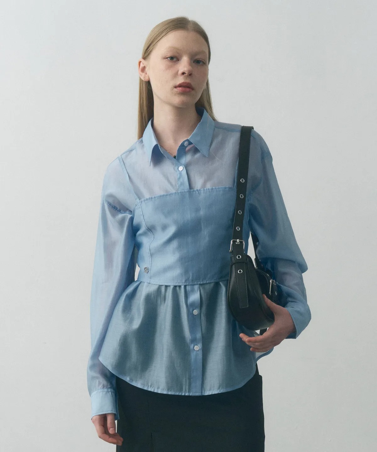 SECONDMONO W.Sheer Bustier Layered Shirt