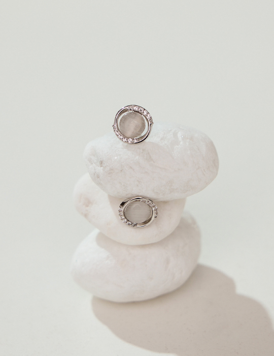 【925純銀】鋯石圓圈。針式耳環