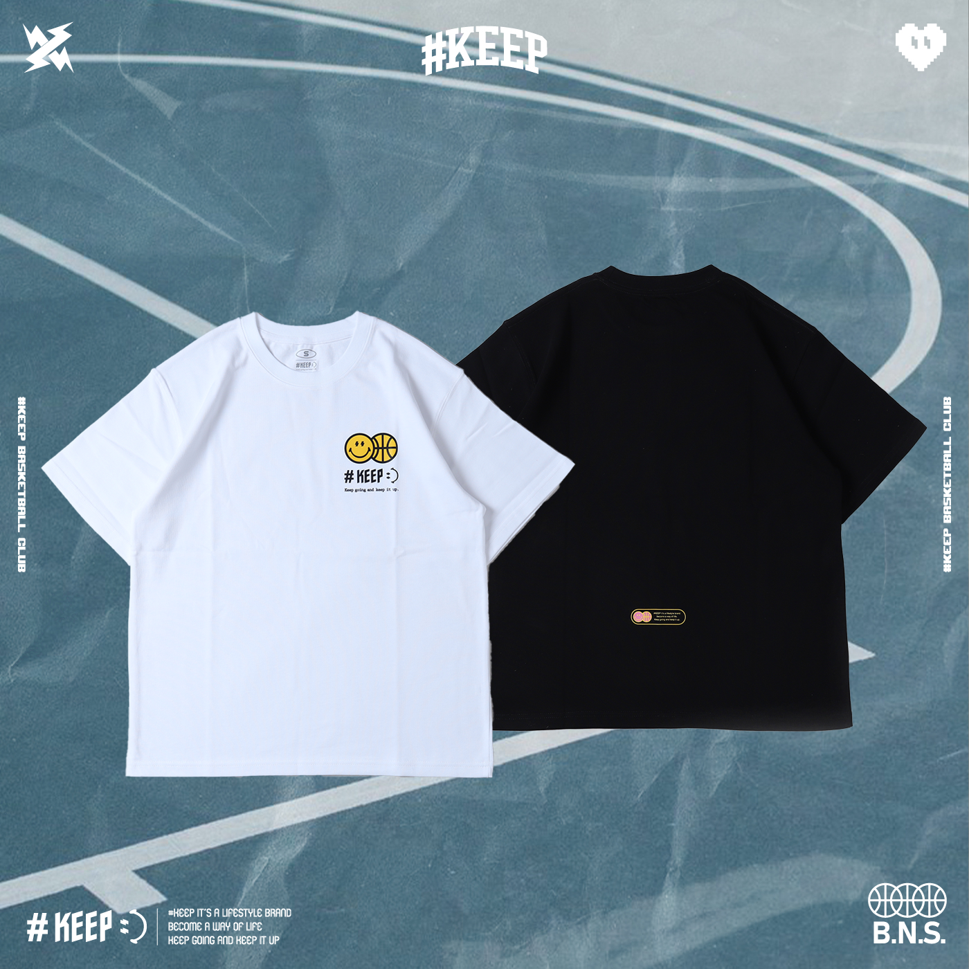 #KEEP SMILEY HOOPS TEE 白色 黑色 印花 休閒 微笑籃球 短TEE【KS301】