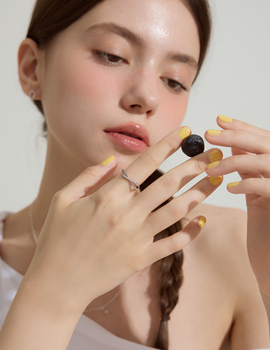 【925純銀】個性線條排鑽可調式戒指