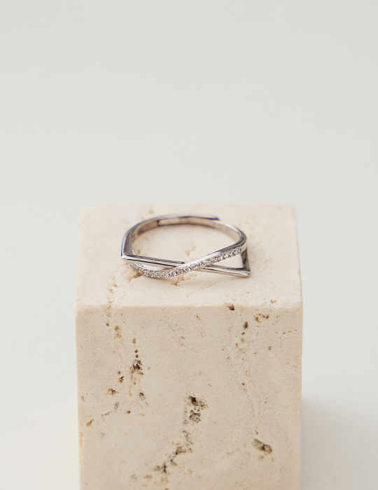 【925純銀】個性線條排鑽可調式戒指