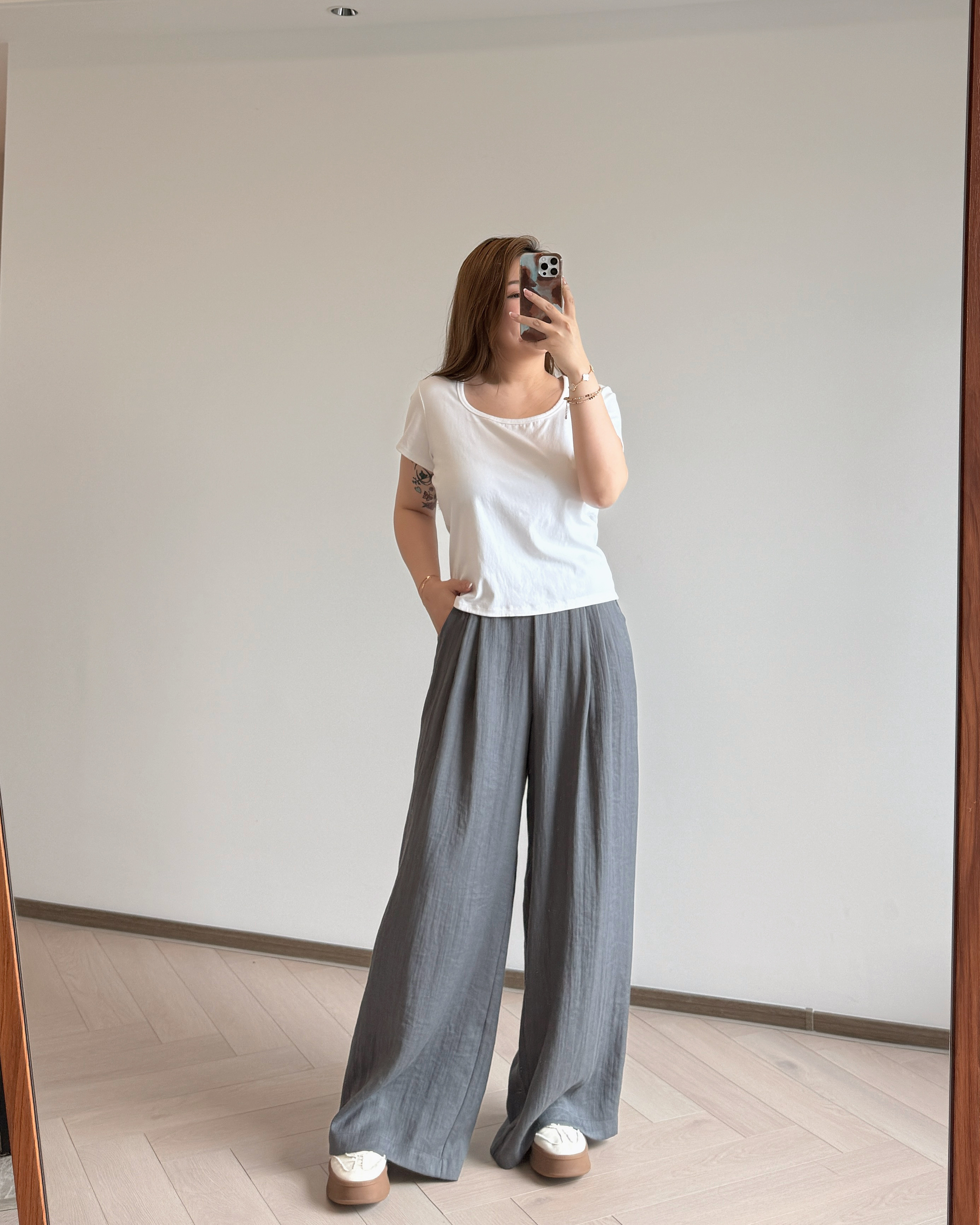 現貨 7198 天絲混棉麻 涼感闊腳褲-  新色