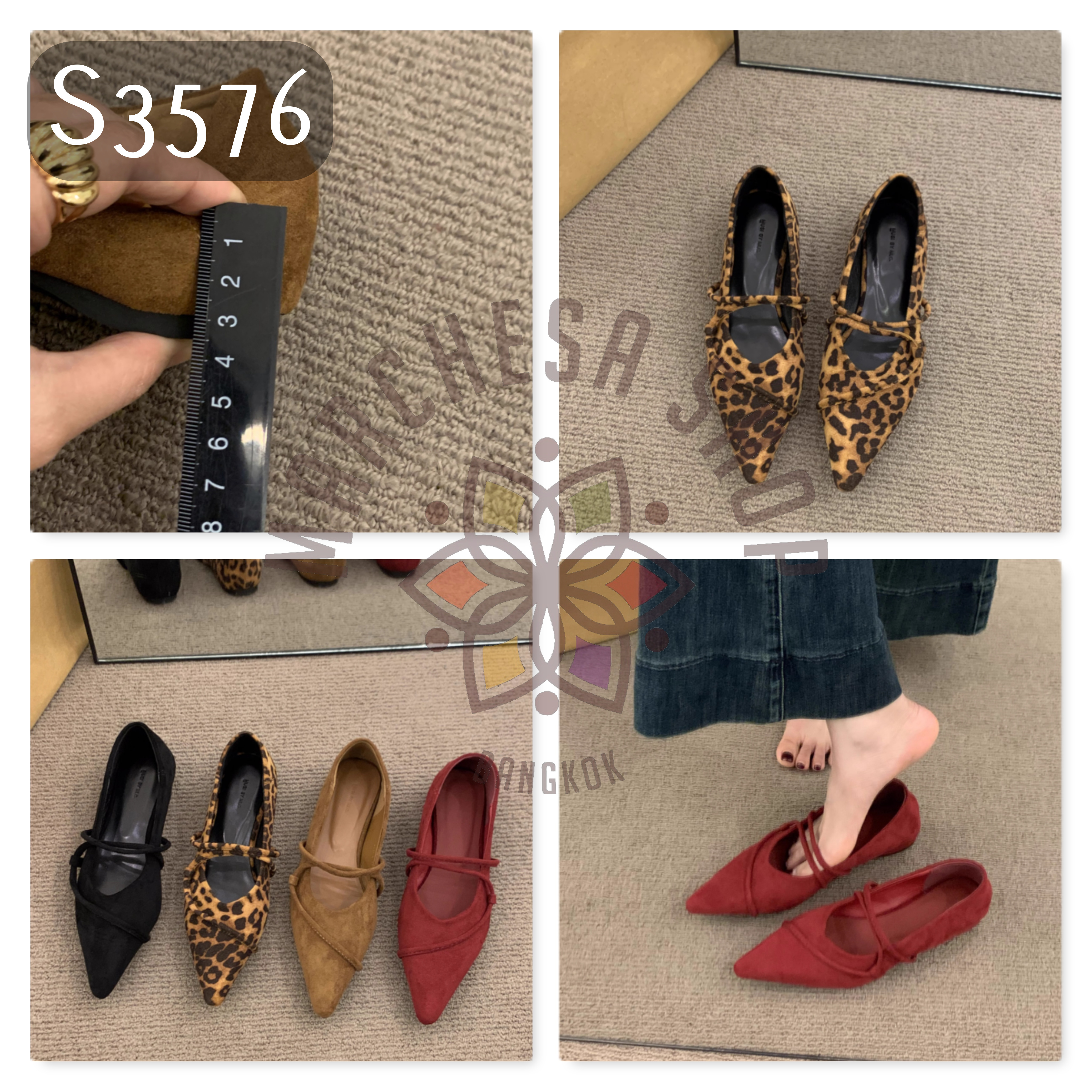 S3576 - 牛猄皮鈄扣帶尖頭內增高鞋