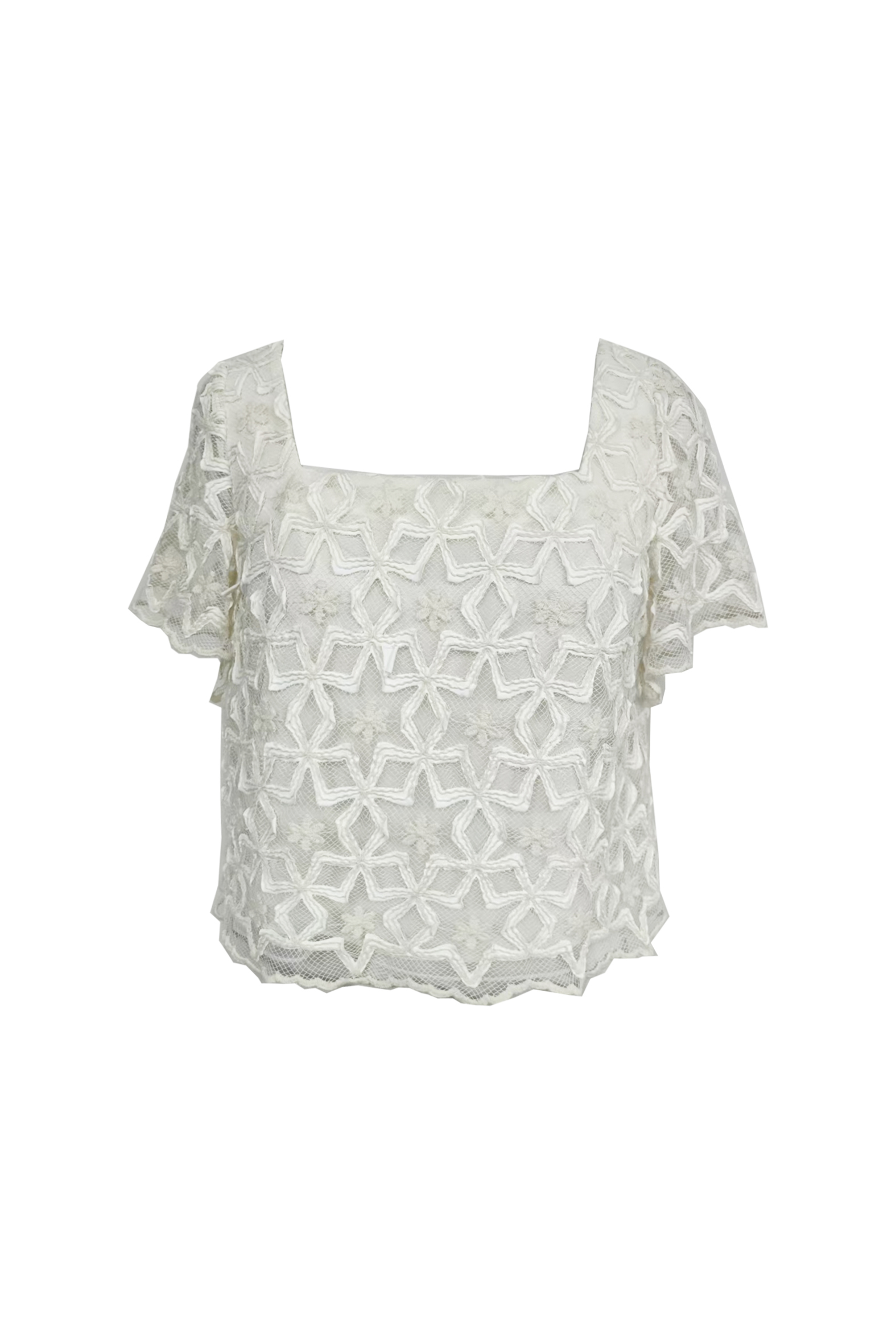 BE10171A1 寧靜花園方領刺繡蕾絲上衣