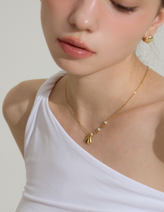 【鈦鋼】花漾天然海貝項鍊