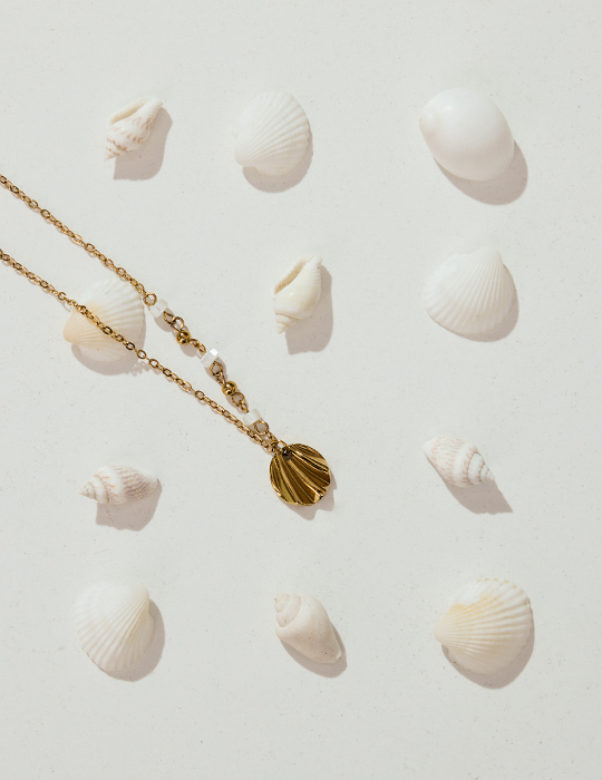 【鈦鋼】花漾天然海貝項鍊