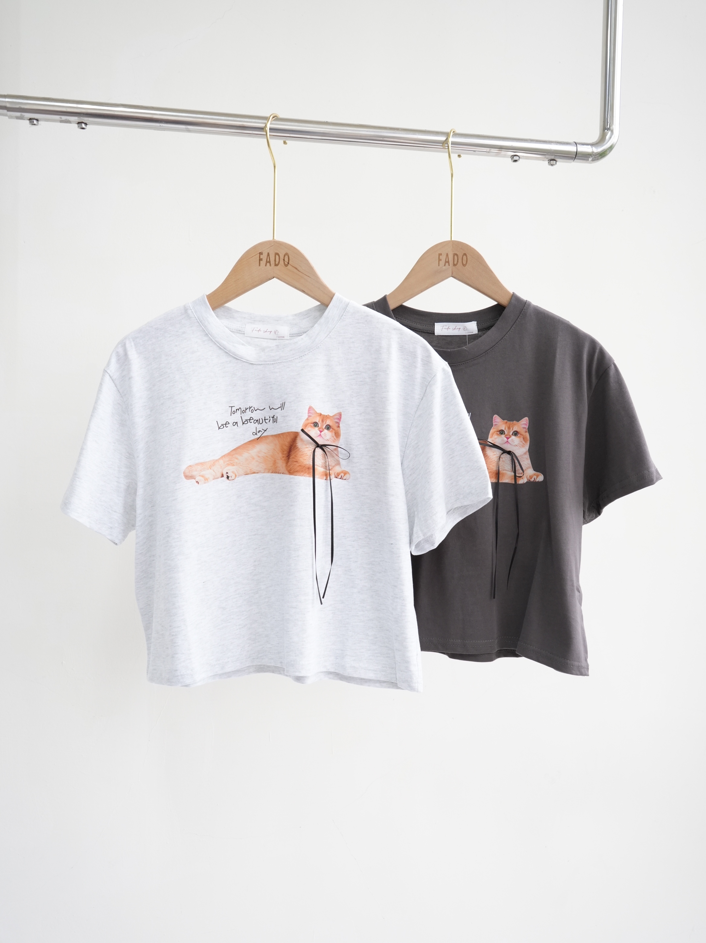 法朵Fado shop｜綁蝶結喵喵短棉T 0213161