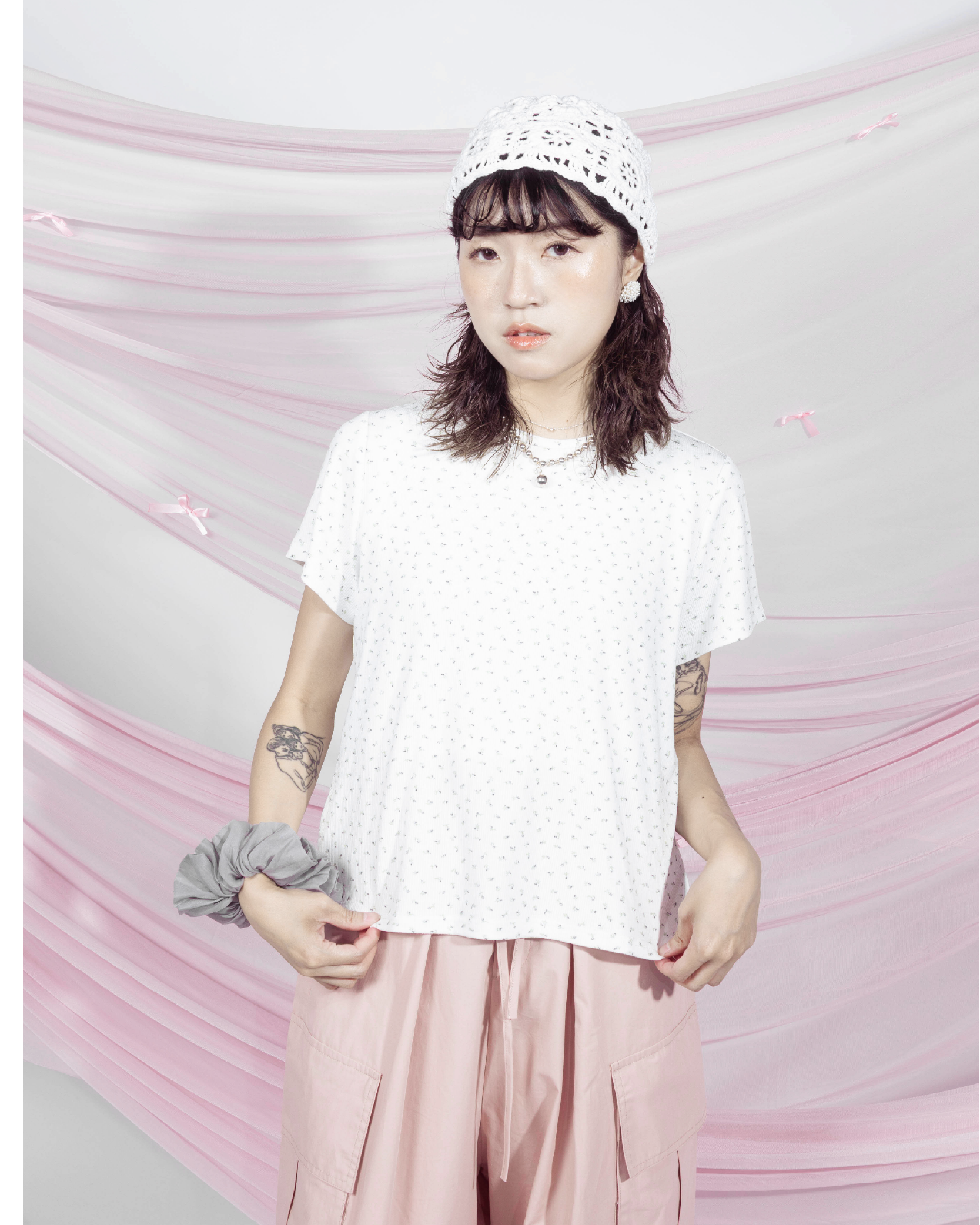 【 Kiki.co made 】 Floral Cotton Tee - White