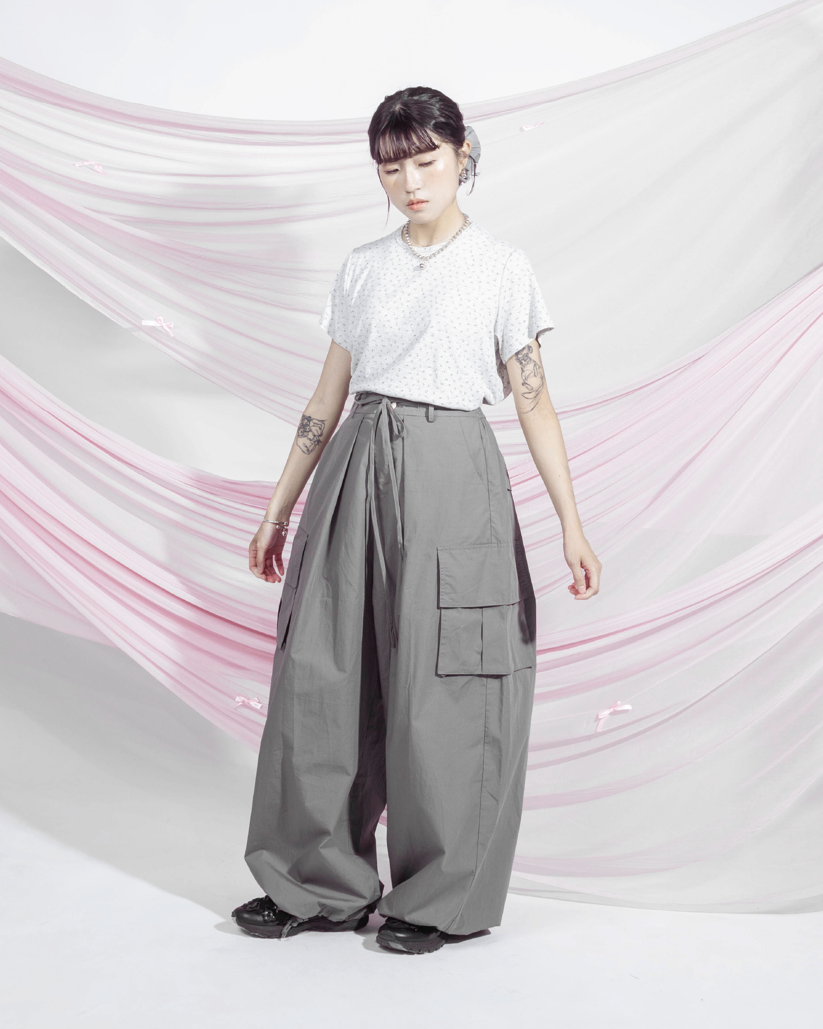 【 Kiki.co made 】 Airy Cargo Pants - Grey