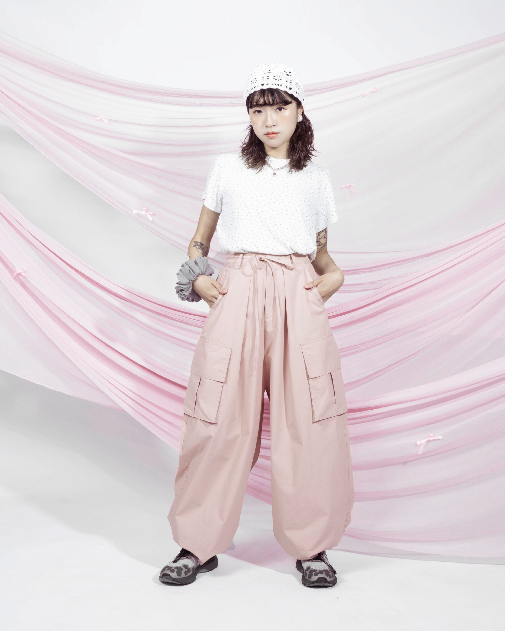 【 Kiki.co made 】 Airy Cargo Pants - Pink