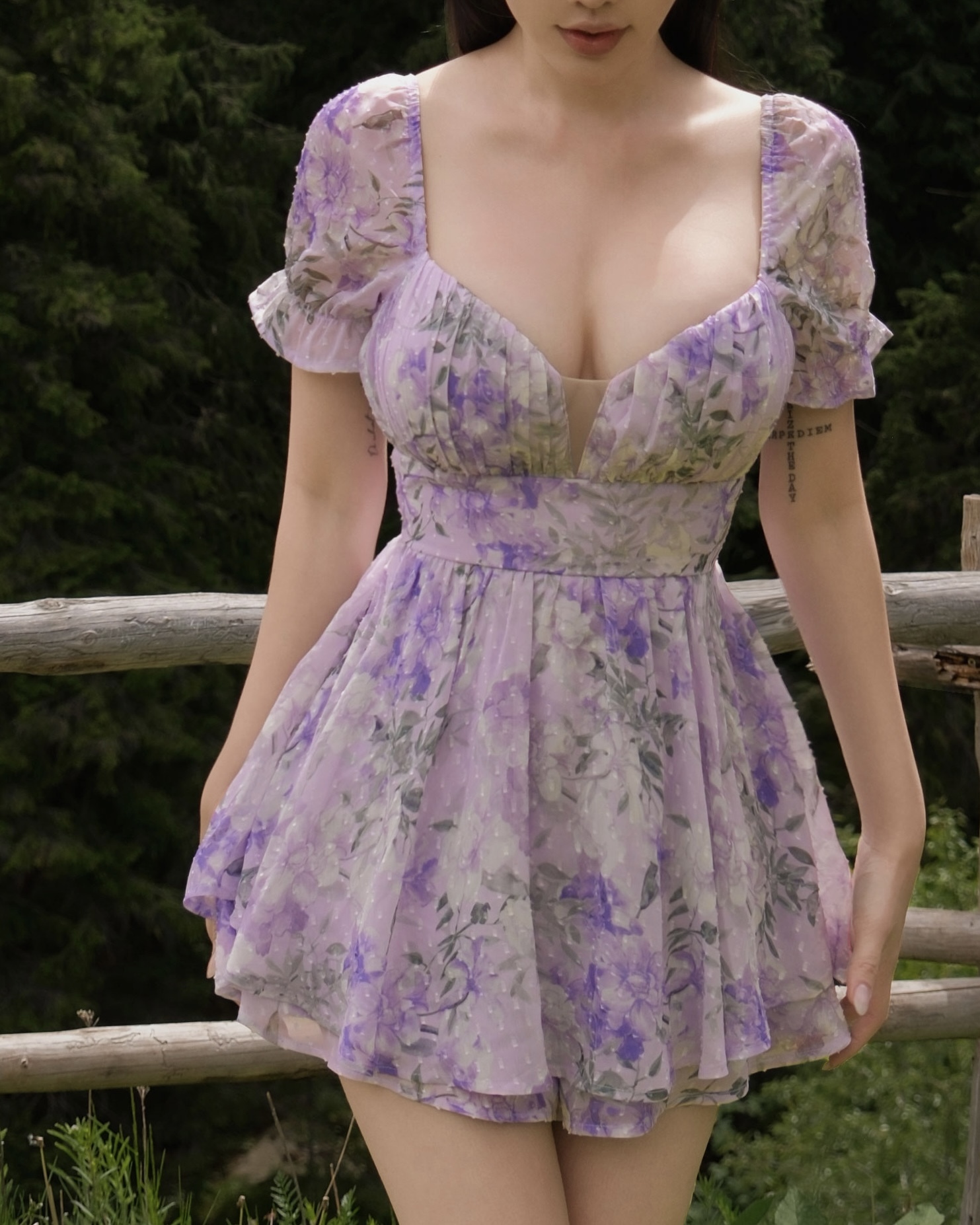 限量-性感渡假印花網紗連身褲裙