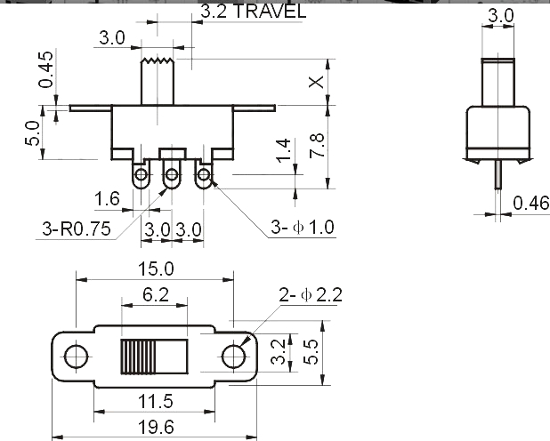 【UCI電子】(H-2)  SS12F15滑動開關4MM手柄 三腳 撥動 2檔 3腳 撥動開關