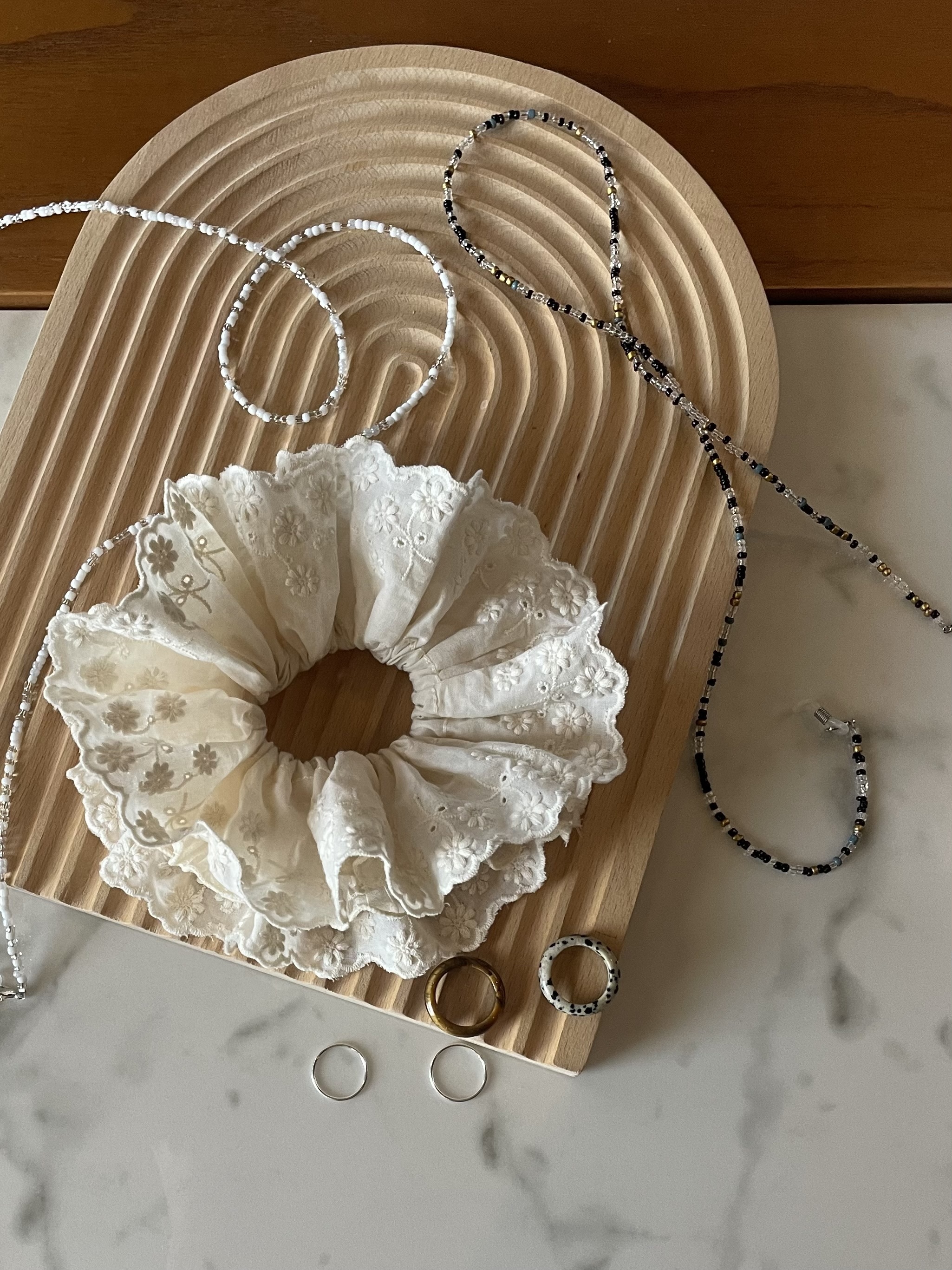 #228DN030 French Double layer lace hair scrunchie