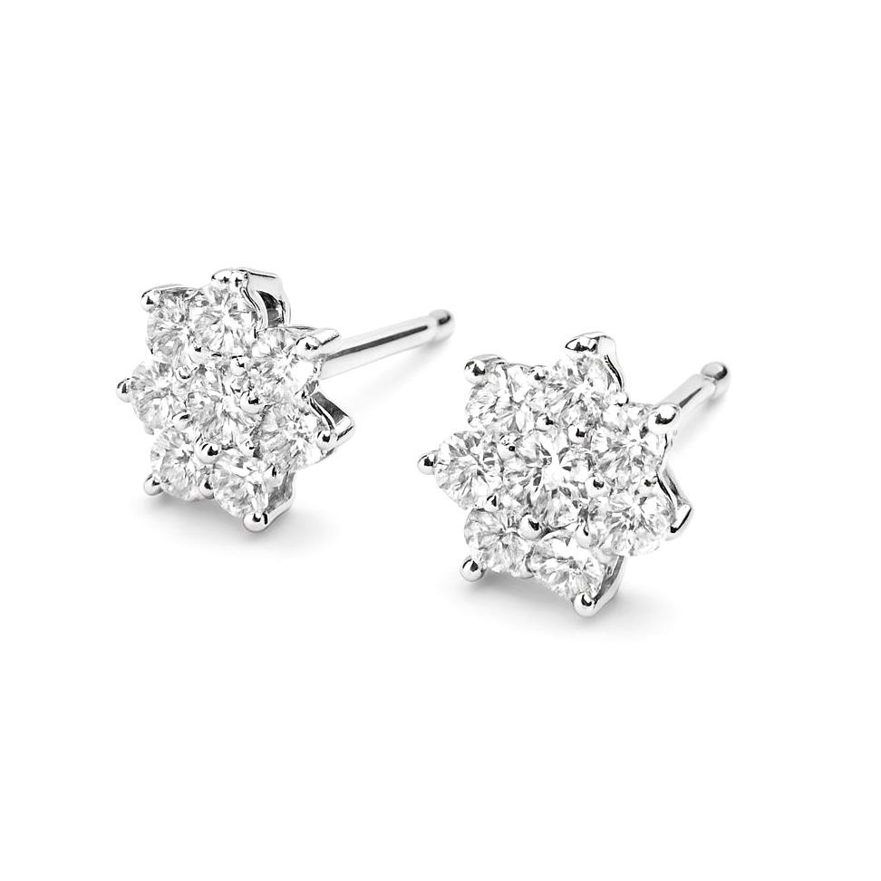 18K白金 實驗室培育鑽石花形耳環