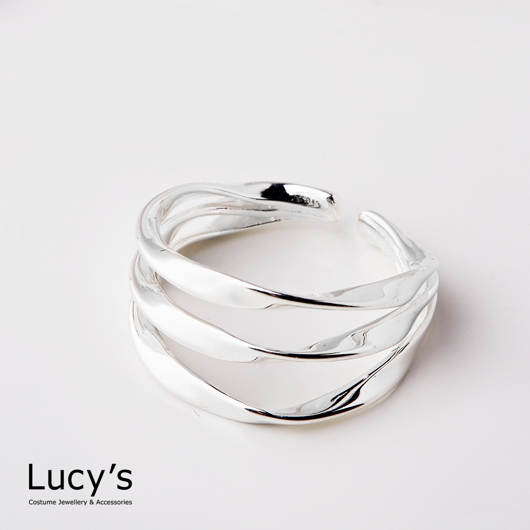 925純銀 扭結三環 開口戒 (102514)