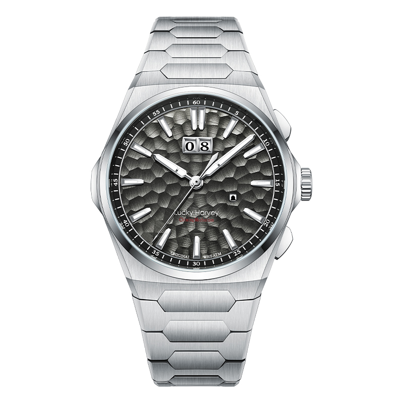 【LUCKY HARVEY 真樂時】自鳴系列-天籟捶紋 夜光指針刻度 日期窗口 手錶 機械