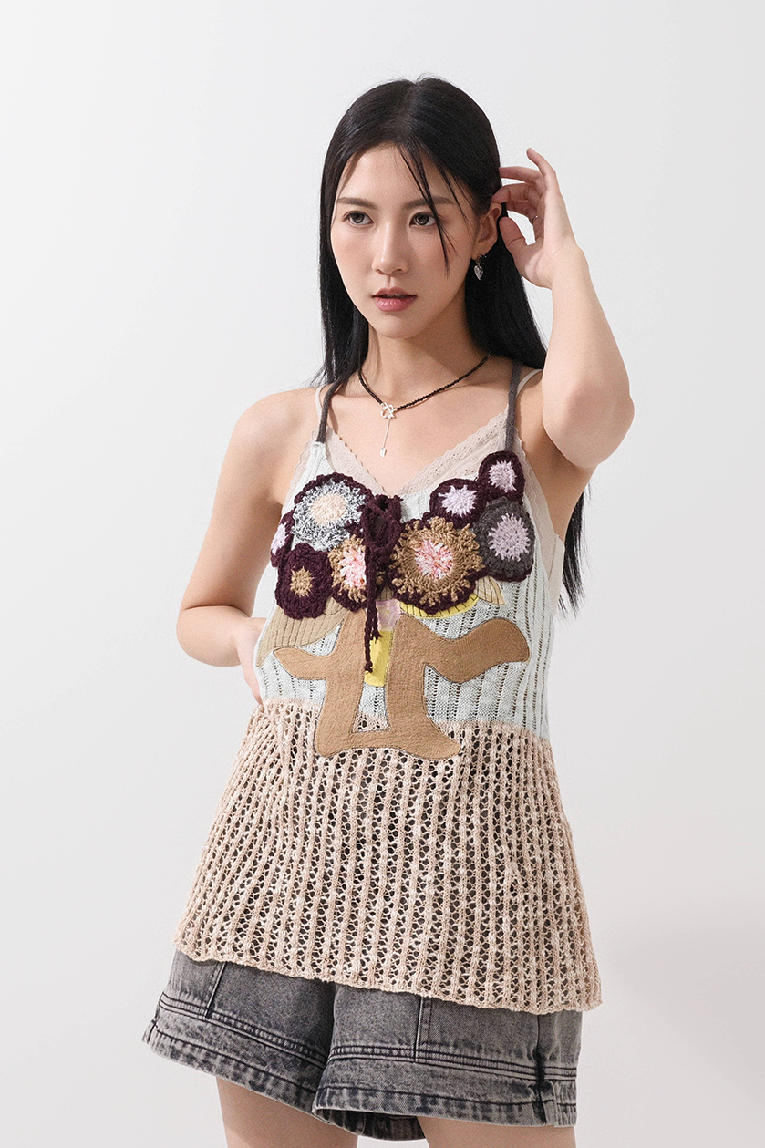 玩味拼貼針織吊帶背心  (*現貨款式）