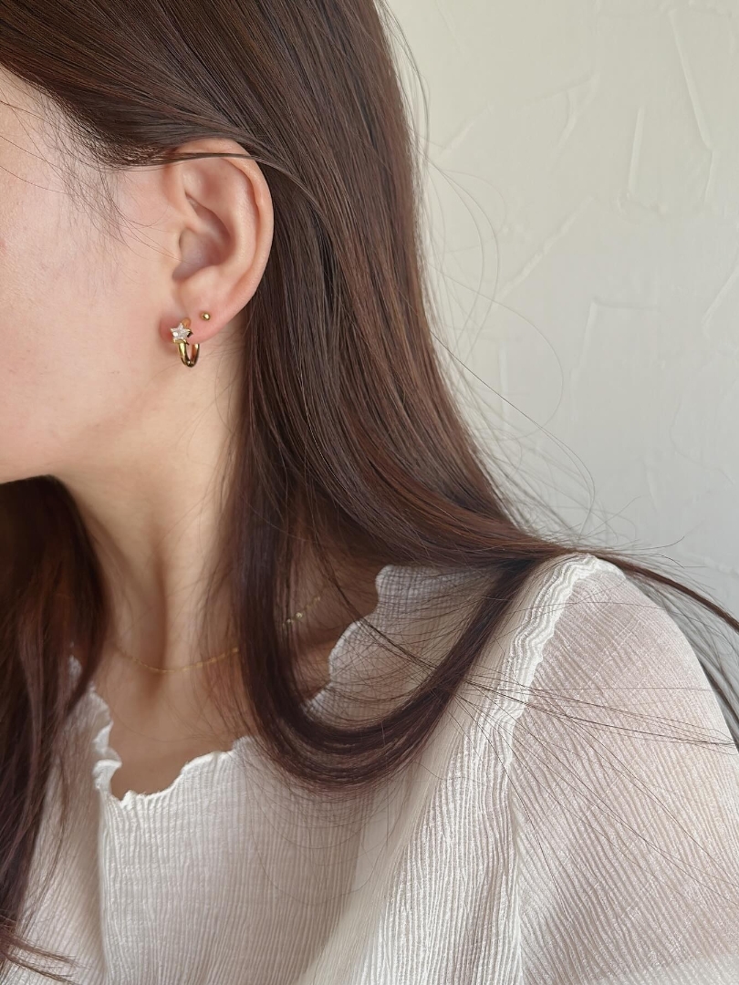 SS star stone hoop pierce