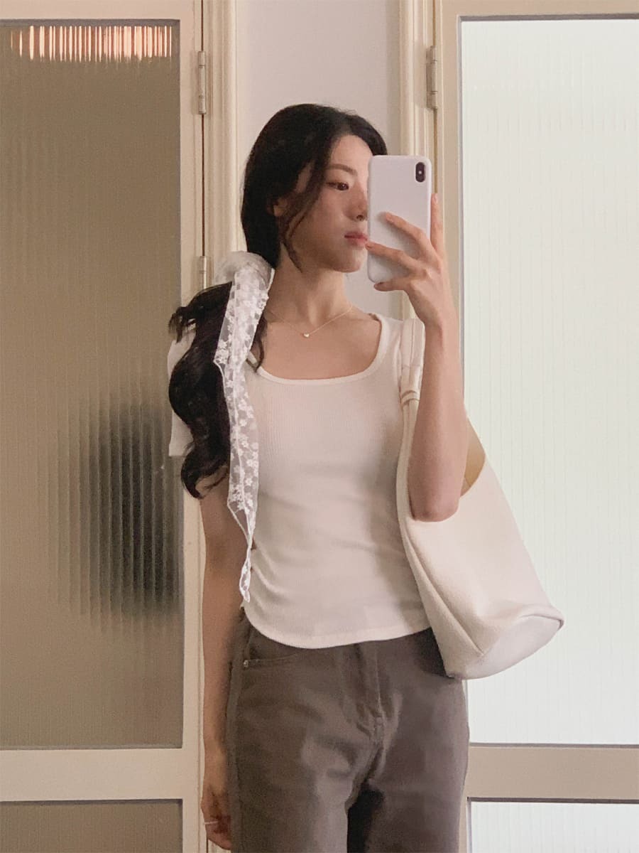 韓國Cherrykoko授權 晴天清新壓紋舒適素色方圓領上衣