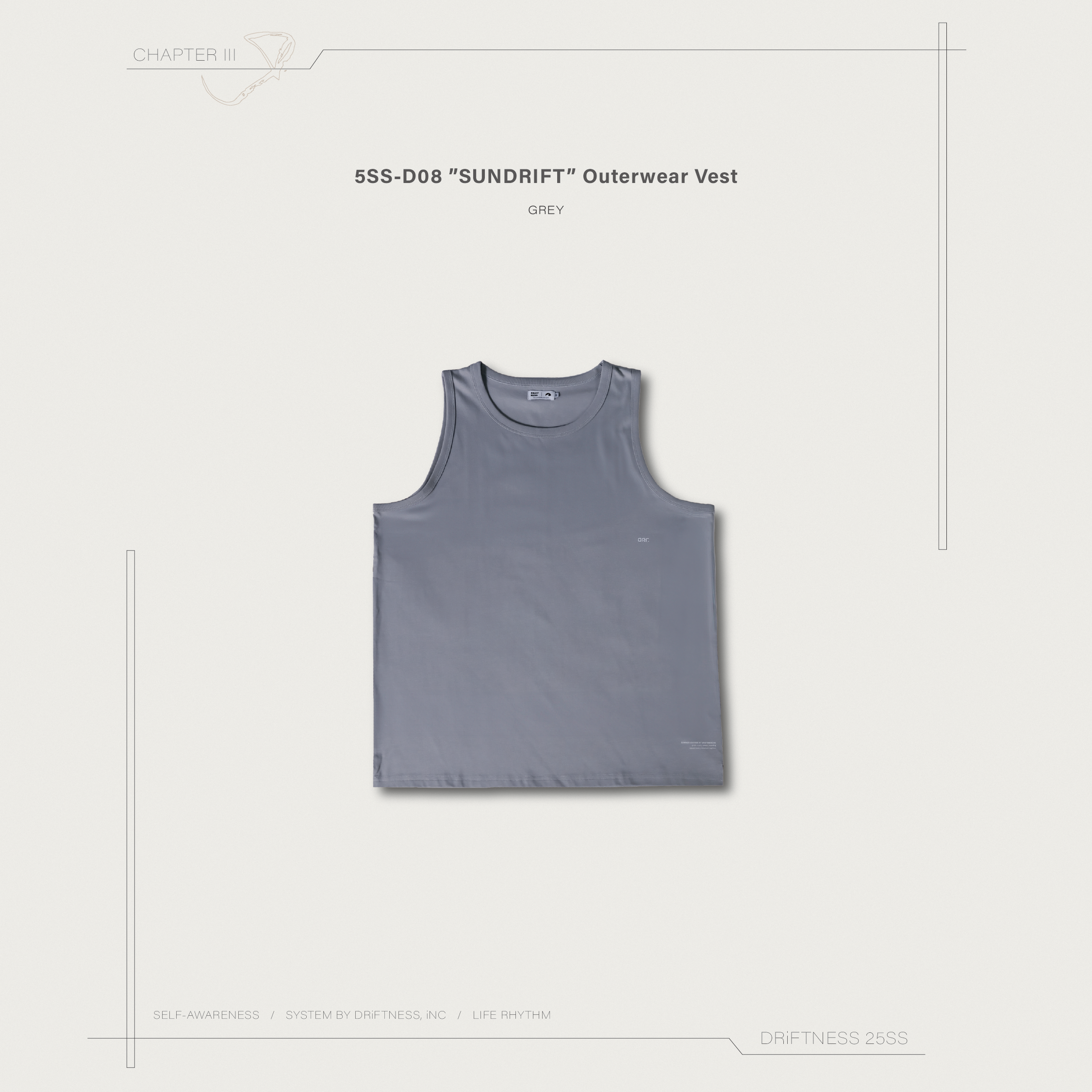 DRiFTNESS夏日特輯｜5SS-D08 ”SUNDRIFT” 文字印花外搭背心 - Grey