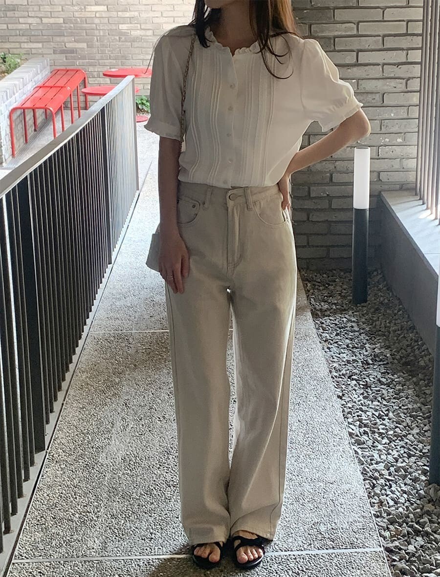 韓國Cherrykoko授權 時尚修身半寬版型純棉牛仔褲