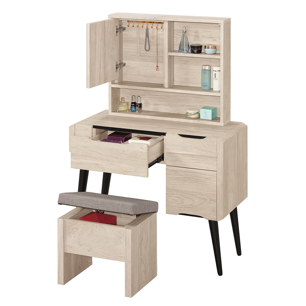 波恩3尺化妝桌/鏡台/梳妝台(附收納化妝椅)