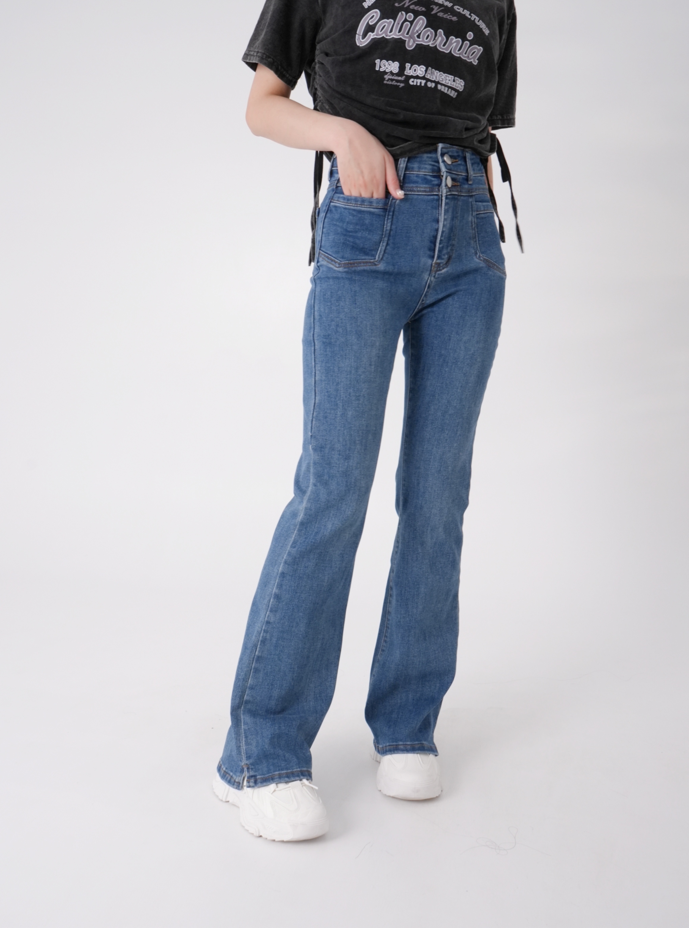 法朵Fado shop｜雙釦彈力喇叭褲 2541002 藍/黑 S-XL