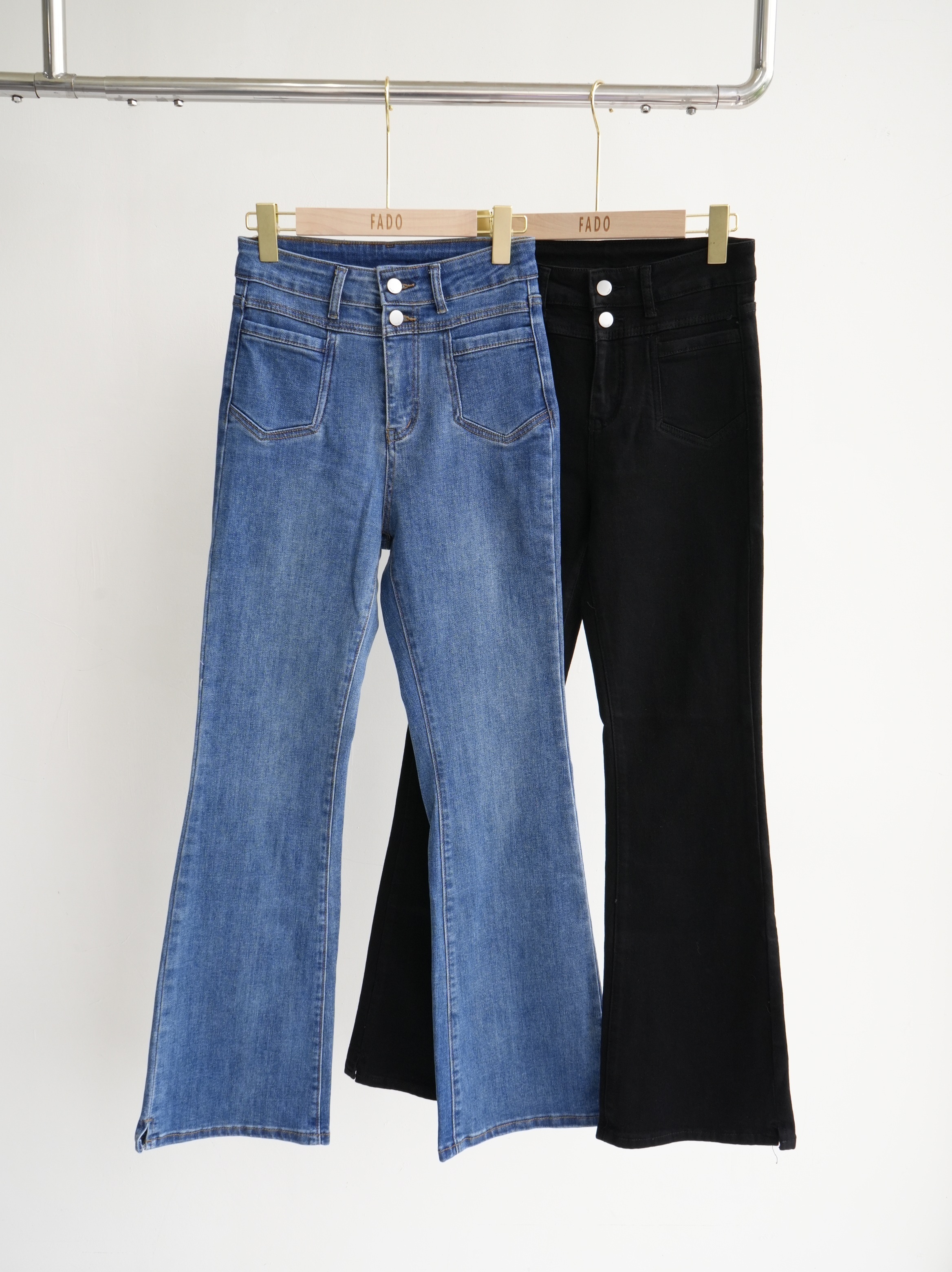 法朵Fado shop｜雙釦彈力喇叭褲 2541002 藍/黑 S-XL