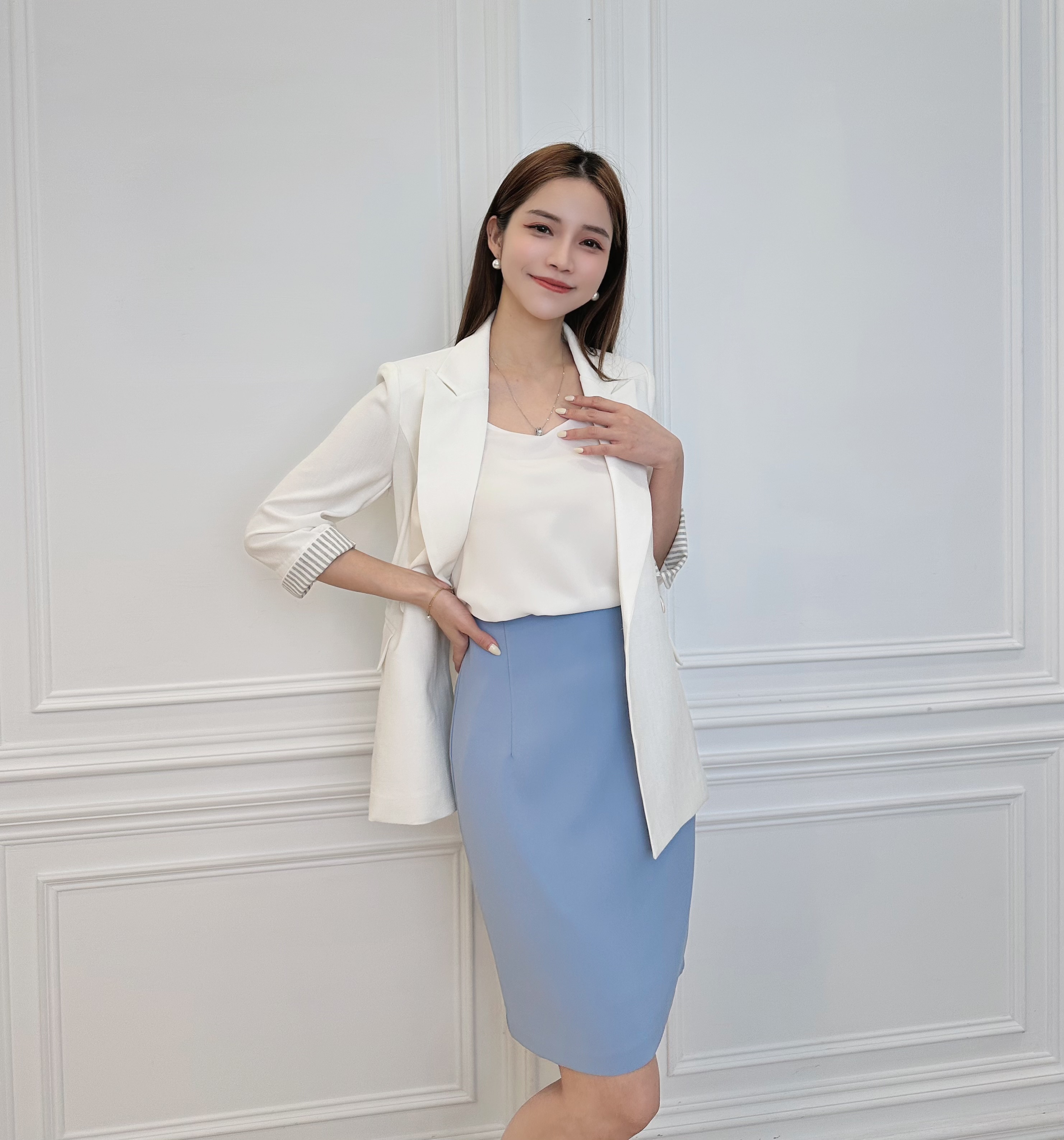 (好身形必備!)夏季10色修身窄裙-淺藍