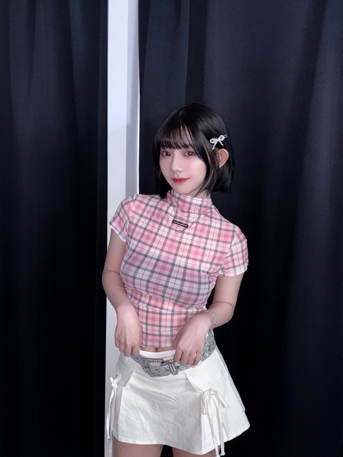 (GOAL) 復古格紋半透明小高領上衣 UNBD 047