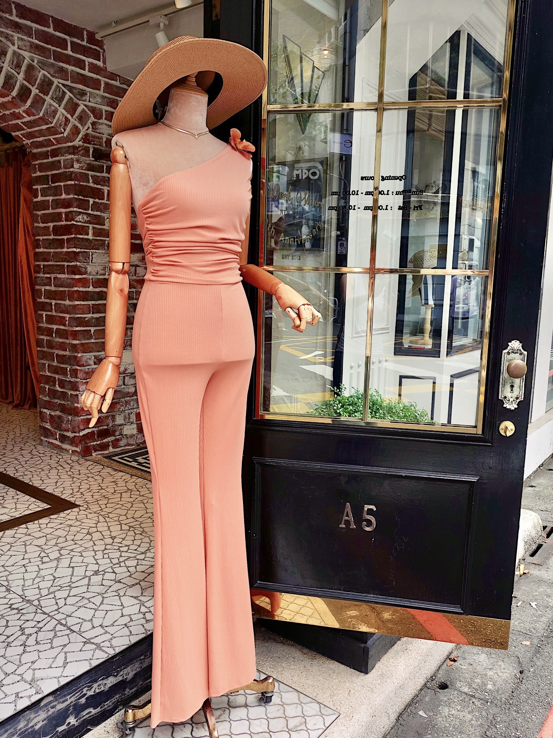 Peach Flower蜜桃粉色花朵單肩連身長褲