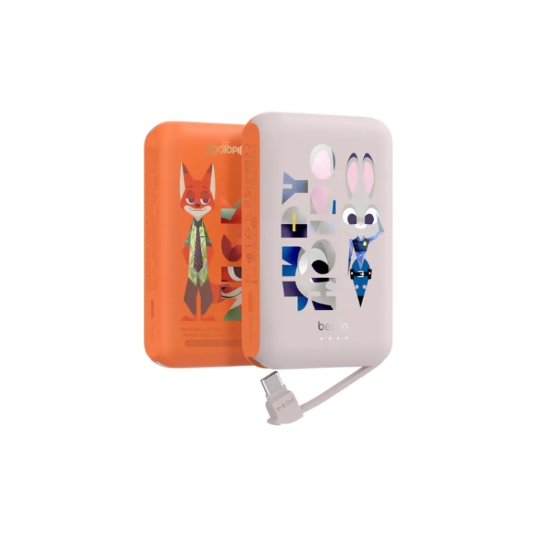 Belkin BoostCharge 便攜式行動電源 10K + 內置USB-C充電線 (優獸大都會, 迪士尼系列)