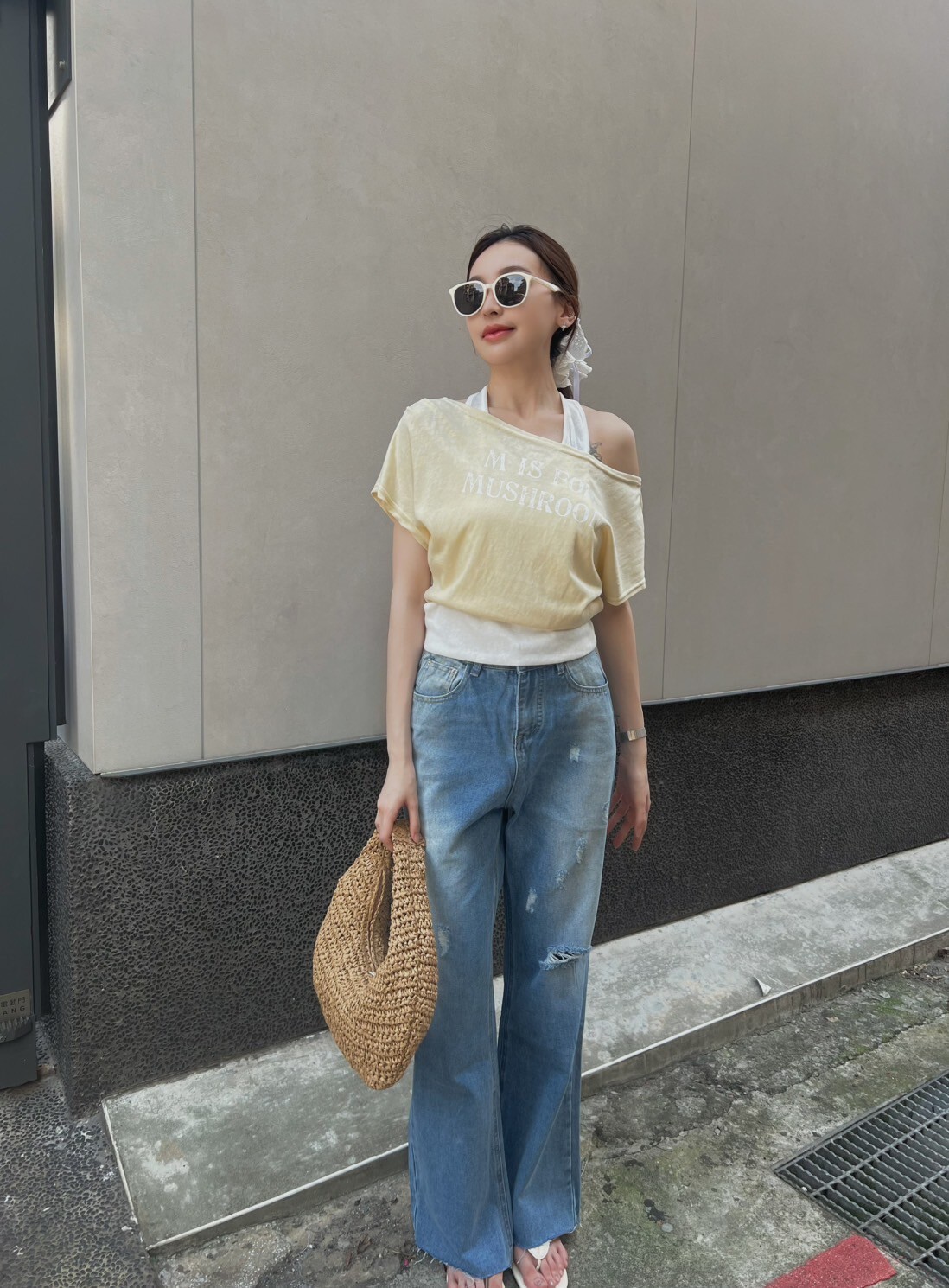 假兩件掛勃斜肩上衣/三色