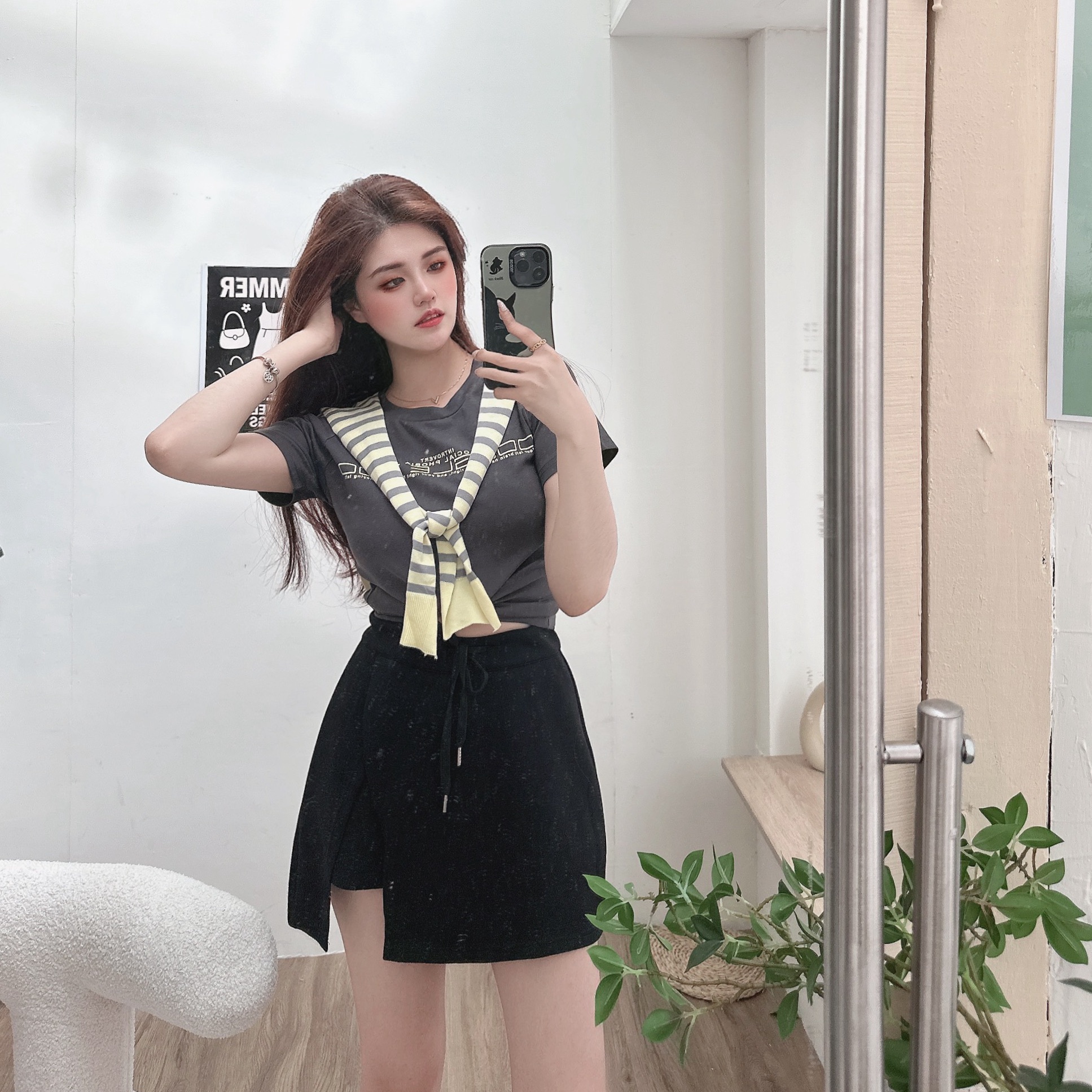 撞色披肩棉質短TEE/二色