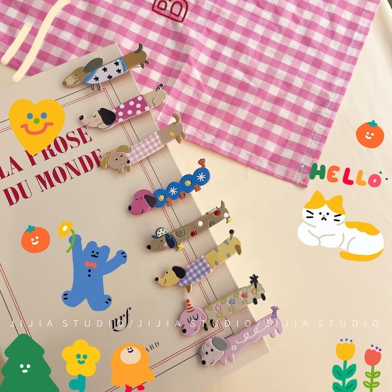 《06170》萌萌噠～3隻一組臘腸髮夾(6款)