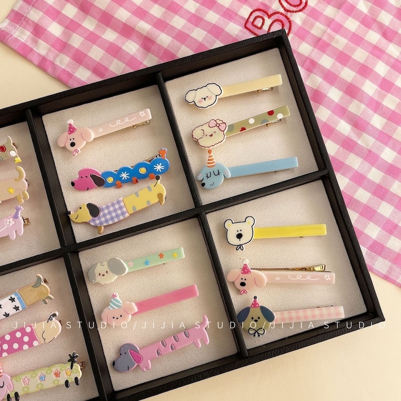 《06170》萌萌噠～3隻一組臘腸髮夾(6款)