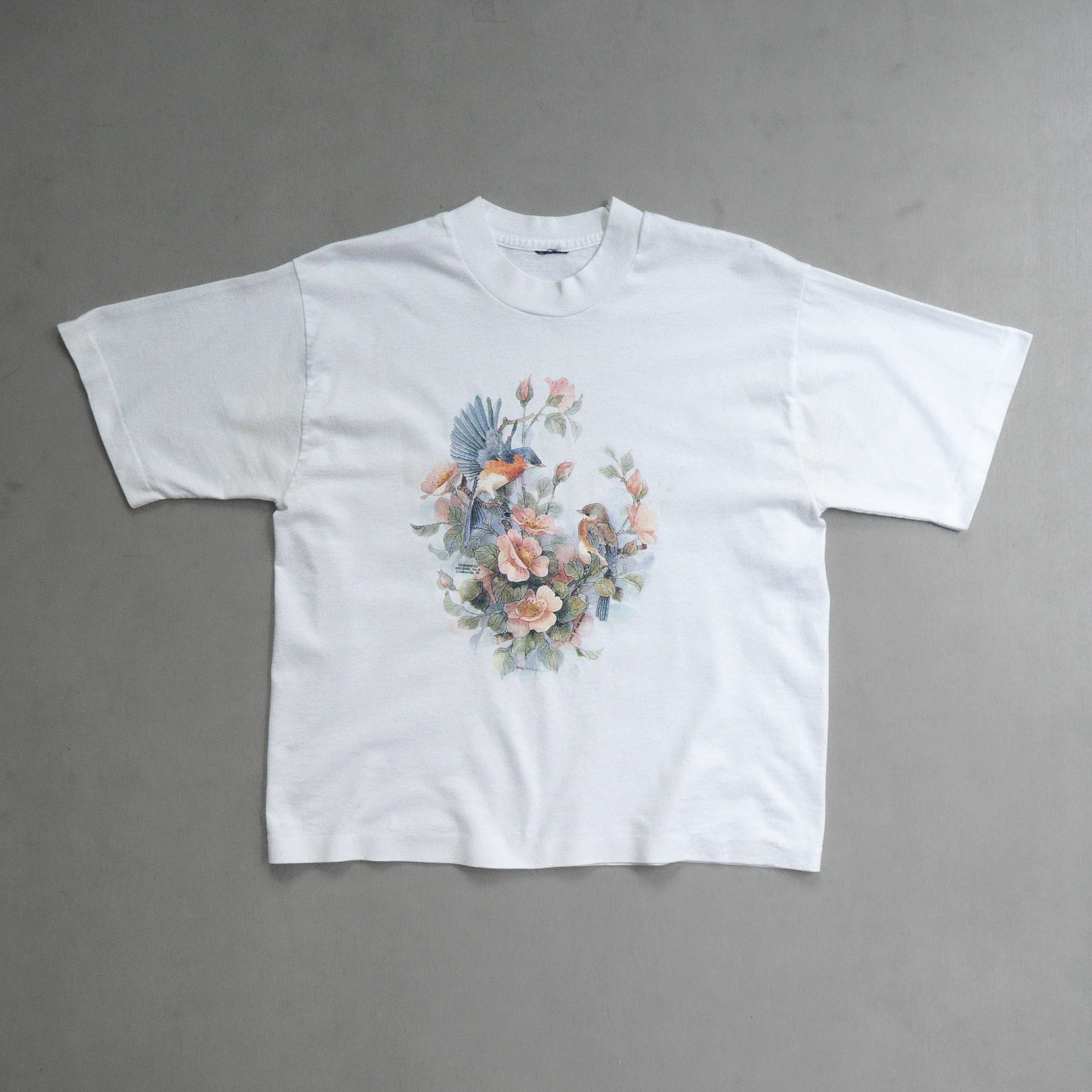 90s VINTAGE TEE 美國 蜂鳥 水彩畫 純棉 白色 短袖 T恤