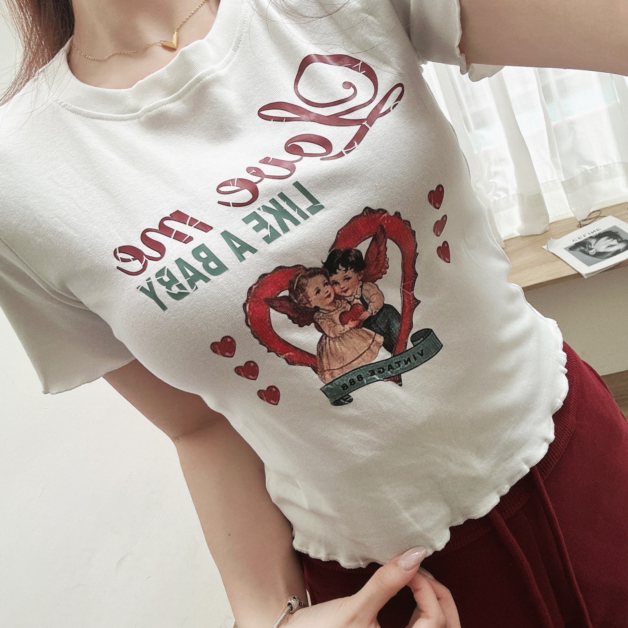 愛心天使木耳邊短TEE/二色