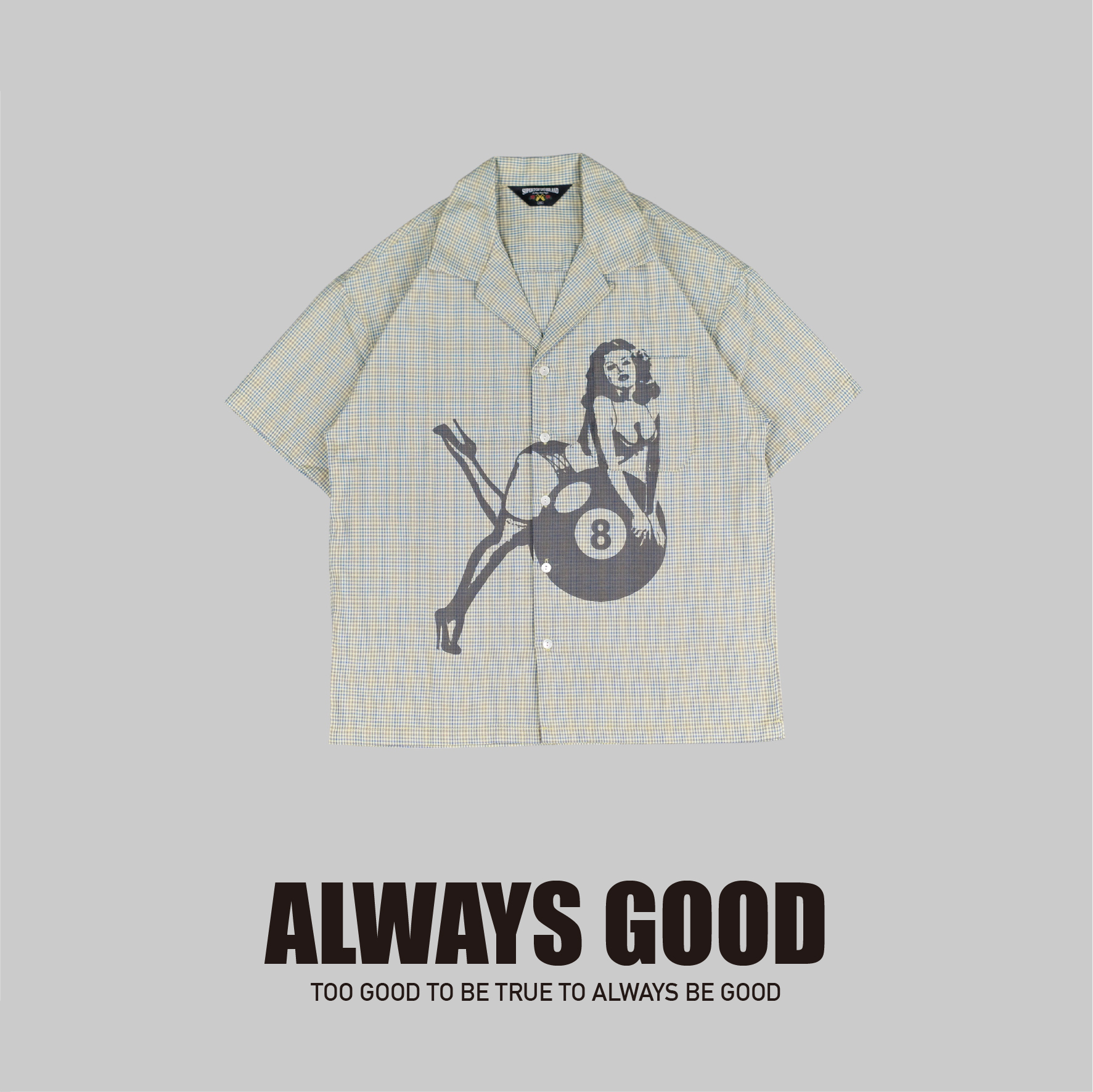 『Always_Good』八號球女郎 細格紋 古巴領 短袖襯衫